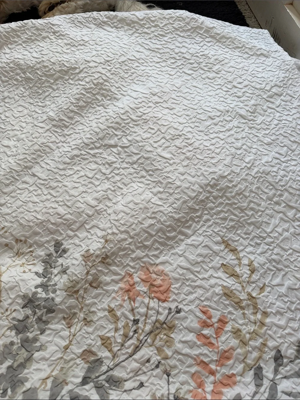 Floral White and Blush shower curtain with rug